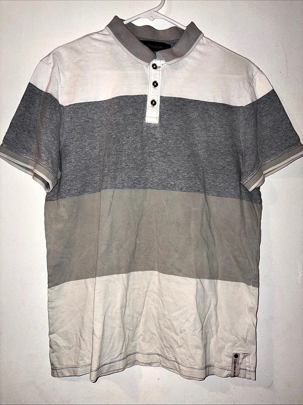 Calvin Klein Men's Color Block Polo in Gray & White